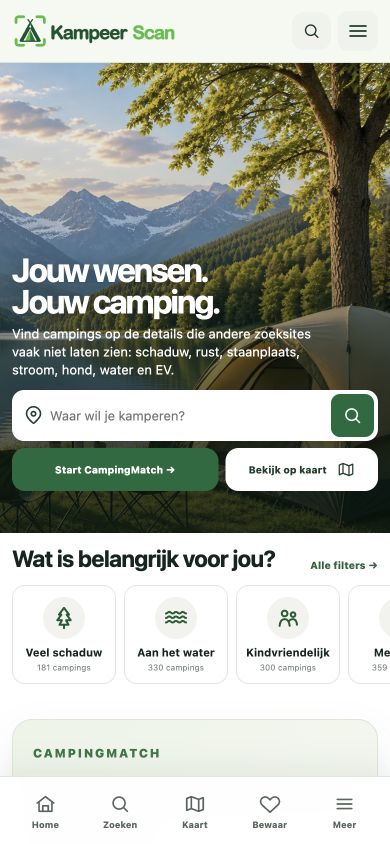 Mobiele homepage van KampeerScan