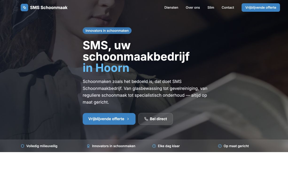 Homepage van SMS Schoonmaak en bedrijfsdiensten